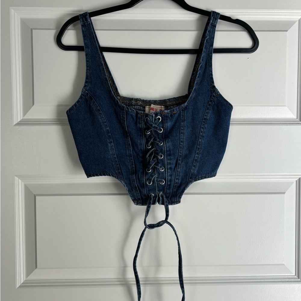 Denim Lace-Up Crop Top